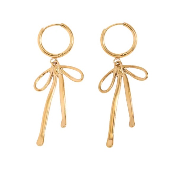 Hoop La Style Gold Bow Earrings - Picture 2 of 4